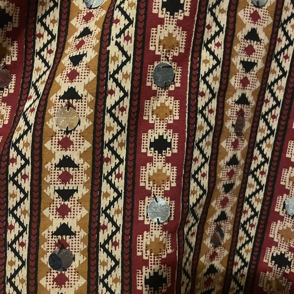 Sacred Threads Earth Tones Tribal Print and Silver Sparkles XL Blouse - Picture 2 of 3